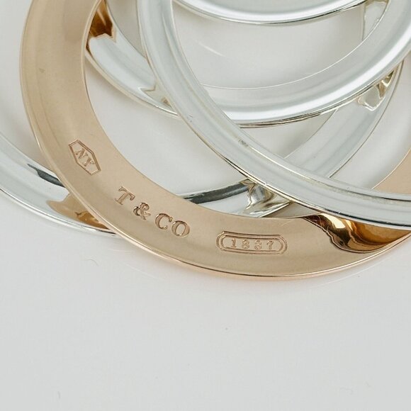 20" Tiffany 1837 4 Four Interlocking Circles Pendant Necklace in Silver & Rubedo - Picture 4 of 7